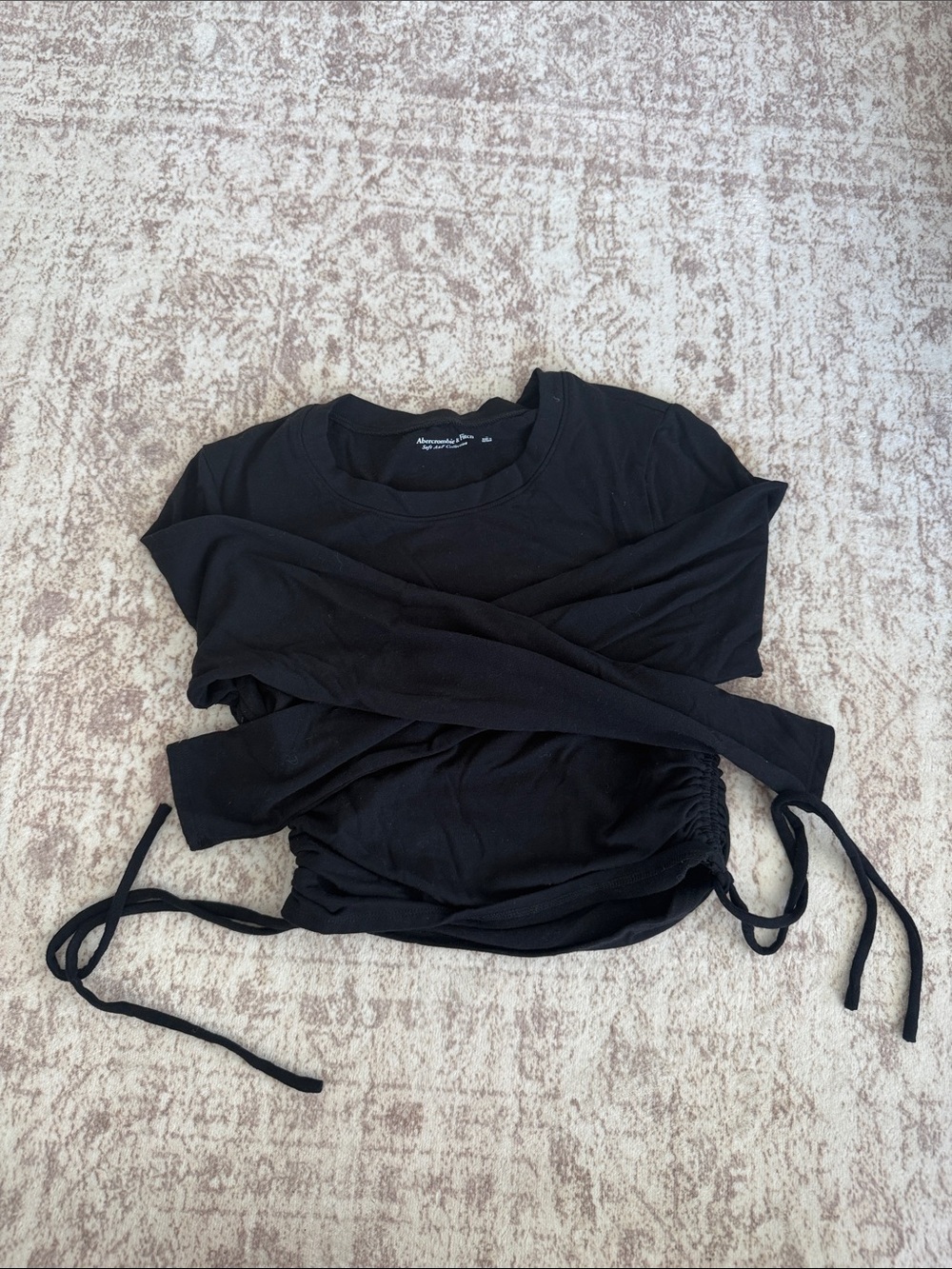 Abercrombie & Fitch Black Long-Sleeve Ruched Side Tie Top